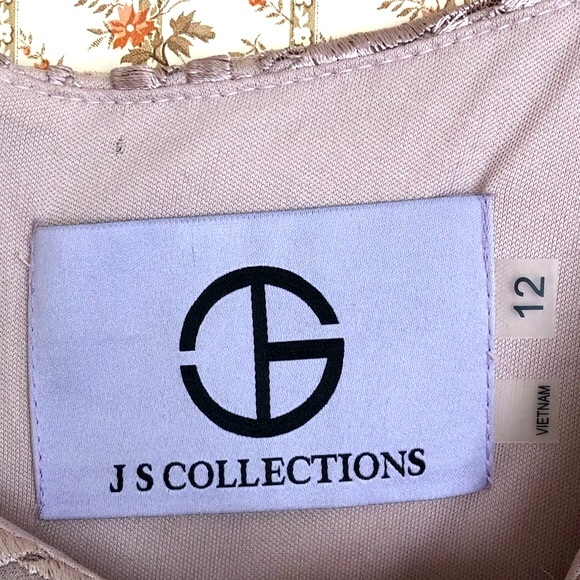 JS Collections Blush Draped Leaf Soutache Midi Cocktail Dress | 12 - Picture 6 of 6